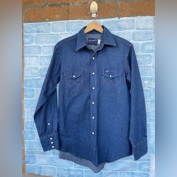 Wrangler Cowboy Cut Denim Shirt snap raw hem size 16/33 - Picture 2 of 14